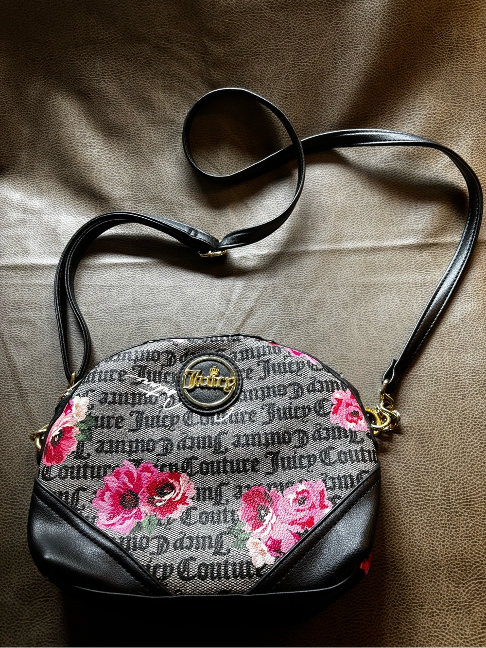 Juicy Couture Black Crossbody with Pink Floral Embroidery